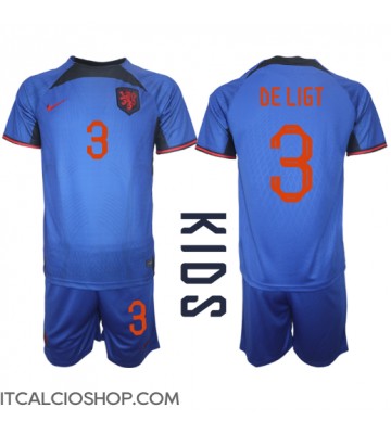 Olanda Matthijs de Ligt #3 Seconda Maglia Bambino Mondiali 2022 Manica Corta (+ Pantaloni corti)